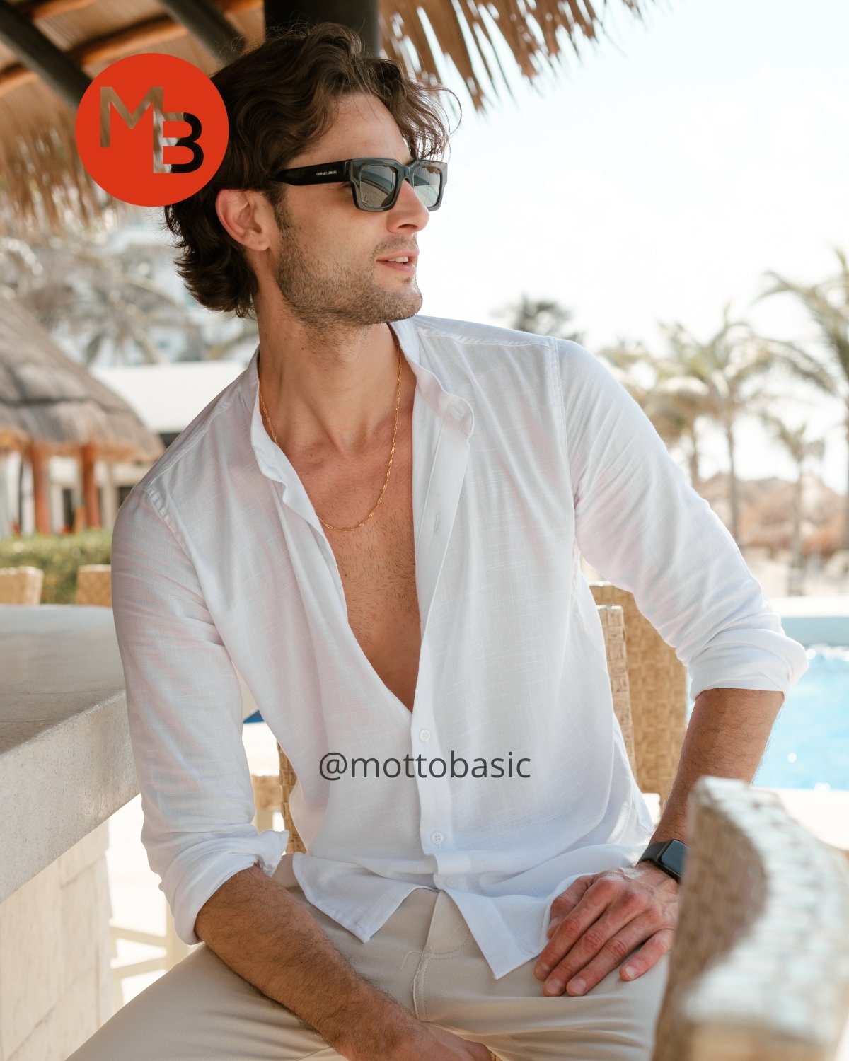 Camisa de Lino cuello Mao Manga Larga