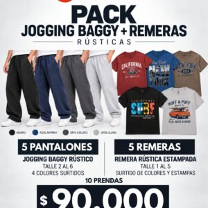 PACK 5 JOGGING BAGGY + 5 REMERAS ESTAMPADAS